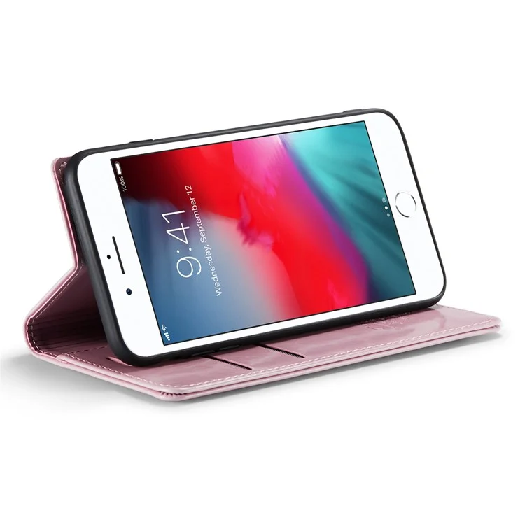 Serie Caseme 003 Para Iphone 6 Plus / 6s Más / 7 Más / 8 Más 5.5 Pulgadas Retro Textura Cera Puro Estuche de Cuero Portador de Billetera de la Billetera - Rosado