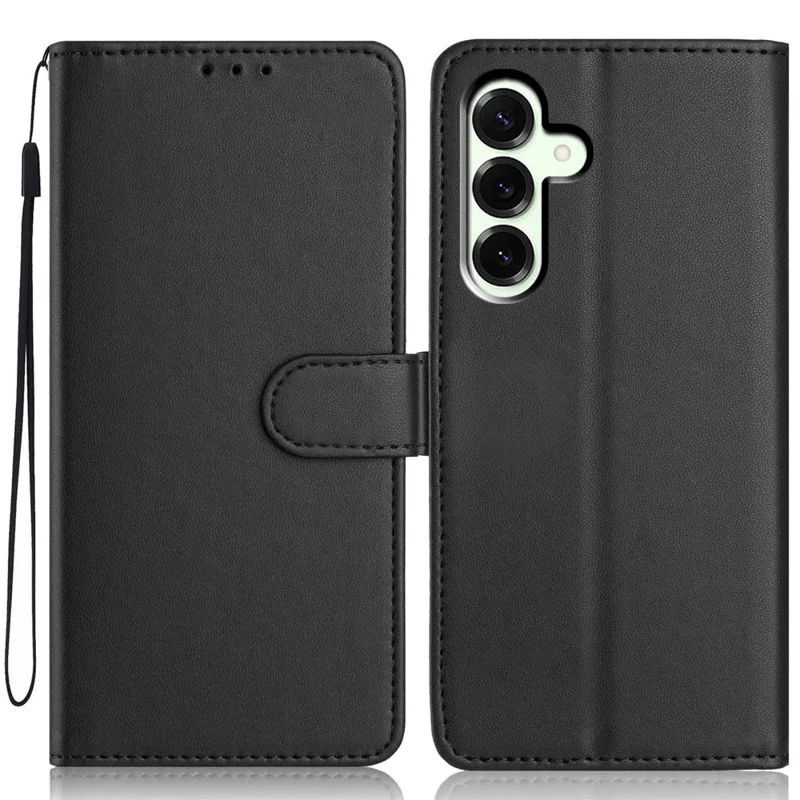 For Samsung Galaxy A18 4G Wallet Case with Strap  /  Multiple Card Slots Solid Color Leather Stand Phone Cover - Black