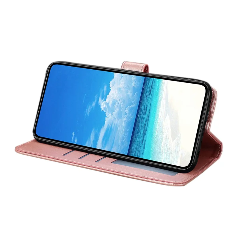 For Samsung Galaxy A18 4G Case Butterfly Imprinted Wallet Stand PU Leather Flip Phone Cover with Strap - Rose Gold