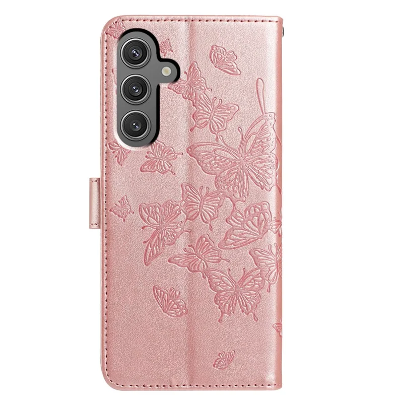 For Samsung Galaxy A18 4G Case Butterfly Imprinted Wallet Stand PU Leather Flip Phone Cover with Strap - Rose Gold