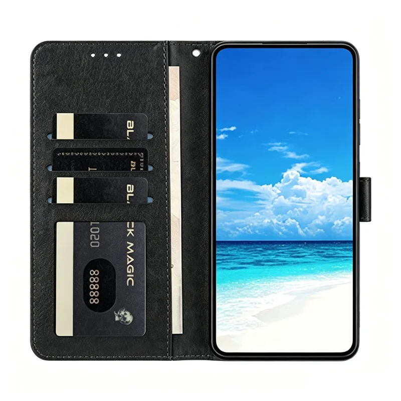 For Samsung Galaxy A18 4G Wallet Case Litchi Texture Leather Flip Cover with Card Slots and Hand Strap - Black