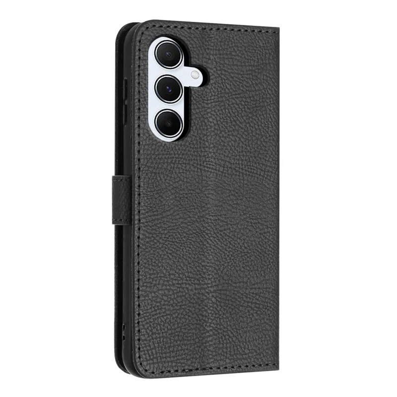 For Samsung Galaxy A18 4G Wallet Case Litchi Texture Leather Flip Cover with Card Slots and Hand Strap - Black