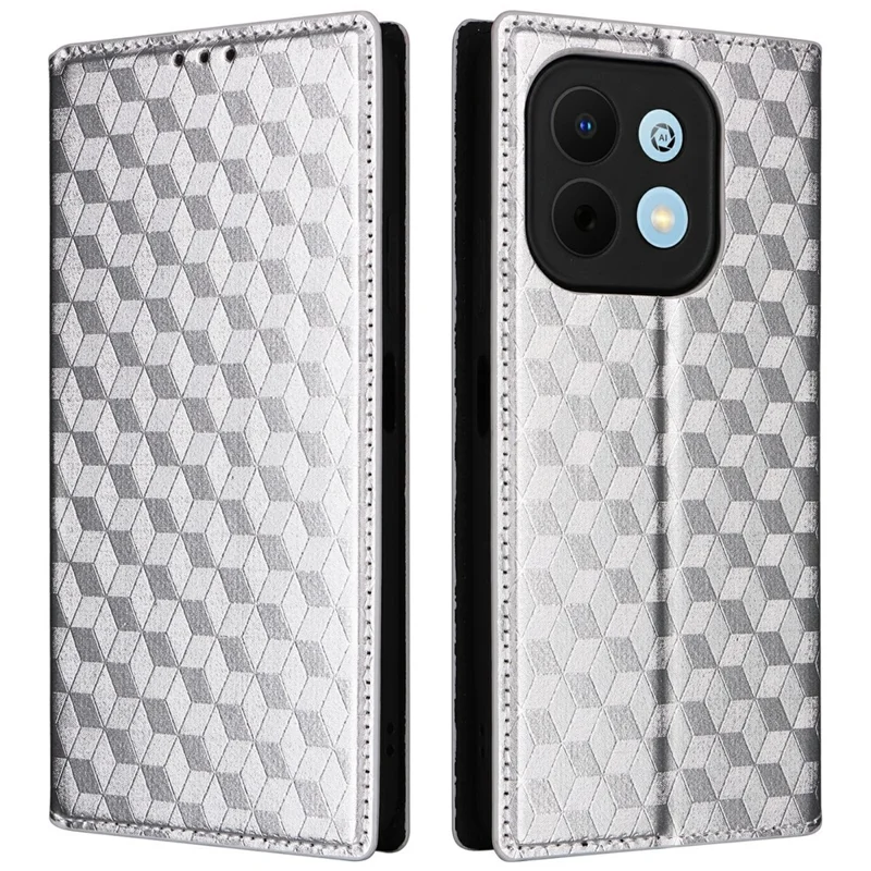 Phone Case Huawei Enjoy 90 / 90 Plus / nova Y74 4G Wallet Rhombus Imprinted PU Leather Cover - Silver