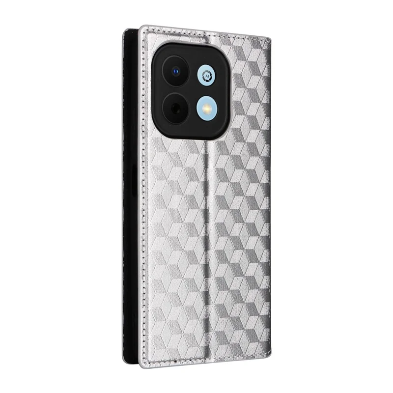 Phone Case Huawei Enjoy 90 / 90 Plus / nova Y74 4G Wallet Rhombus Imprinted PU Leather Cover - Silver