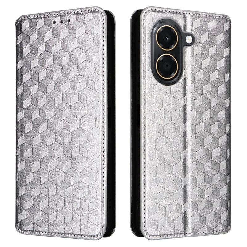 For Honor X7e 4G / Play 80 Plus 5G Case Wallet Rhombus Imprinted PU Leather Phone Cover - Silver