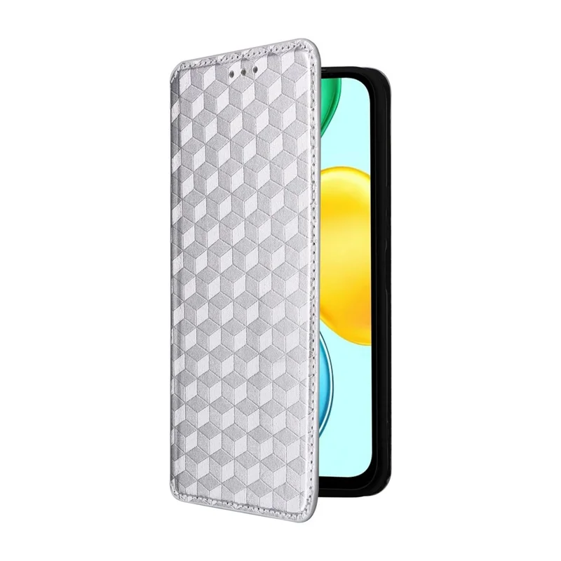 For Honor X7e 4G / Play 80 Plus 5G Case Wallet Rhombus Imprinted PU Leather Phone Cover - Silver