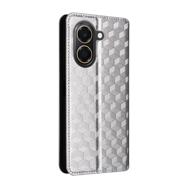 For Honor X7e 4G / Play 80 Plus 5G Case Wallet Rhombus Imprinted PU Leather Phone Cover - Silver