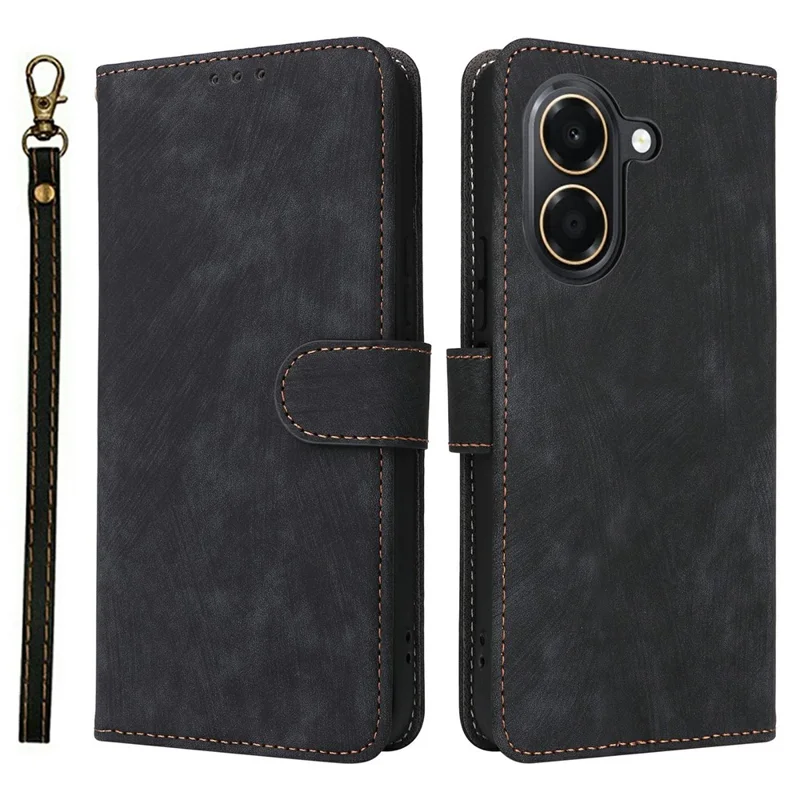 For Honor X7e 4G / Play 80 Plus 5G Wallet Case RFID Blocking PU Leather Phone Cover Stand with Strap - Black
