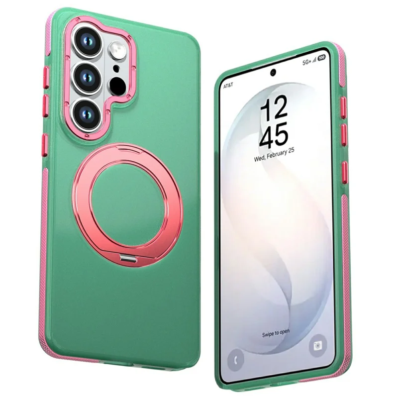 For Samsung Galaxy S24 Ultra Case Rotating Kickstand Contrasting Color Design PC + TPU Phone Cover - Green