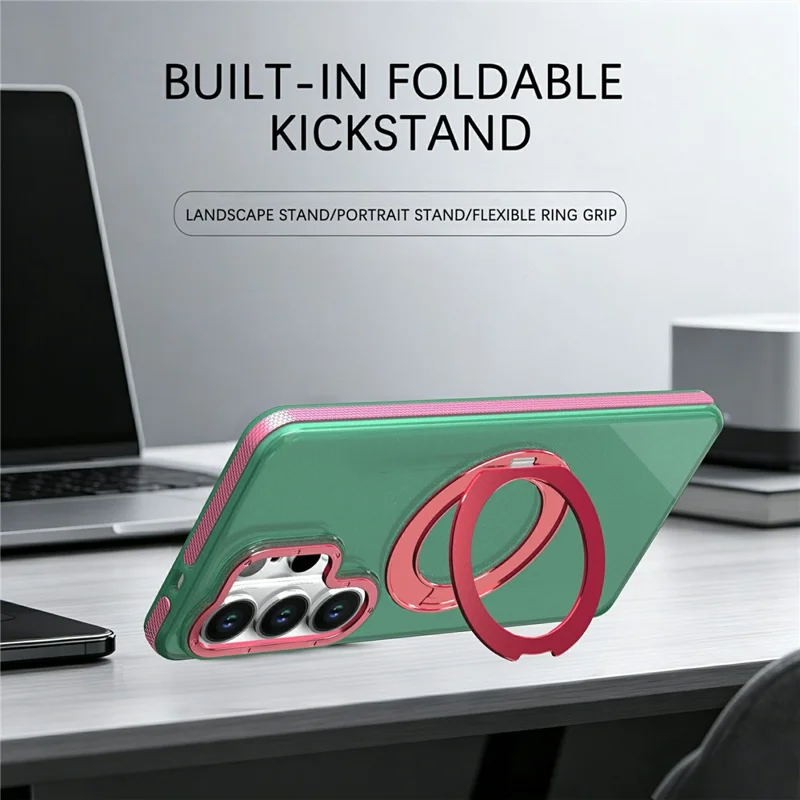 For Samsung Galaxy S24 Ultra Case Rotating Kickstand Contrasting Color Design PC + TPU Phone Cover - Green