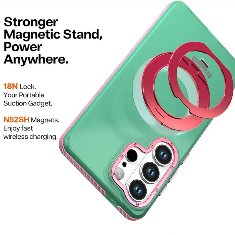 For Samsung Galaxy S24 Ultra Case Rotating Kickstand Contrasting Color Design PC + TPU Phone Cover - Green