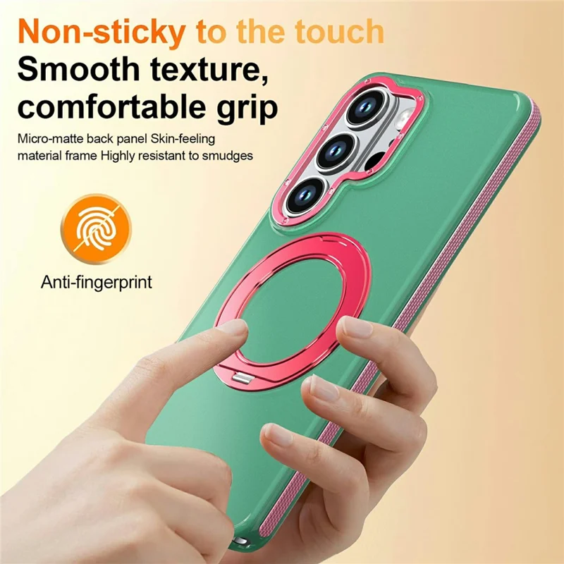 For Samsung Galaxy S24 Ultra Case Rotating Kickstand Contrasting Color Design PC + TPU Phone Cover - Green