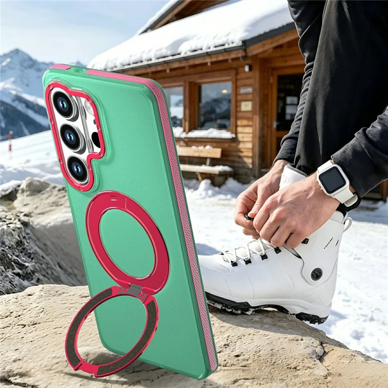For Samsung Galaxy S24 Ultra Case Rotating Kickstand Contrasting Color Design PC + TPU Phone Cover - Green
