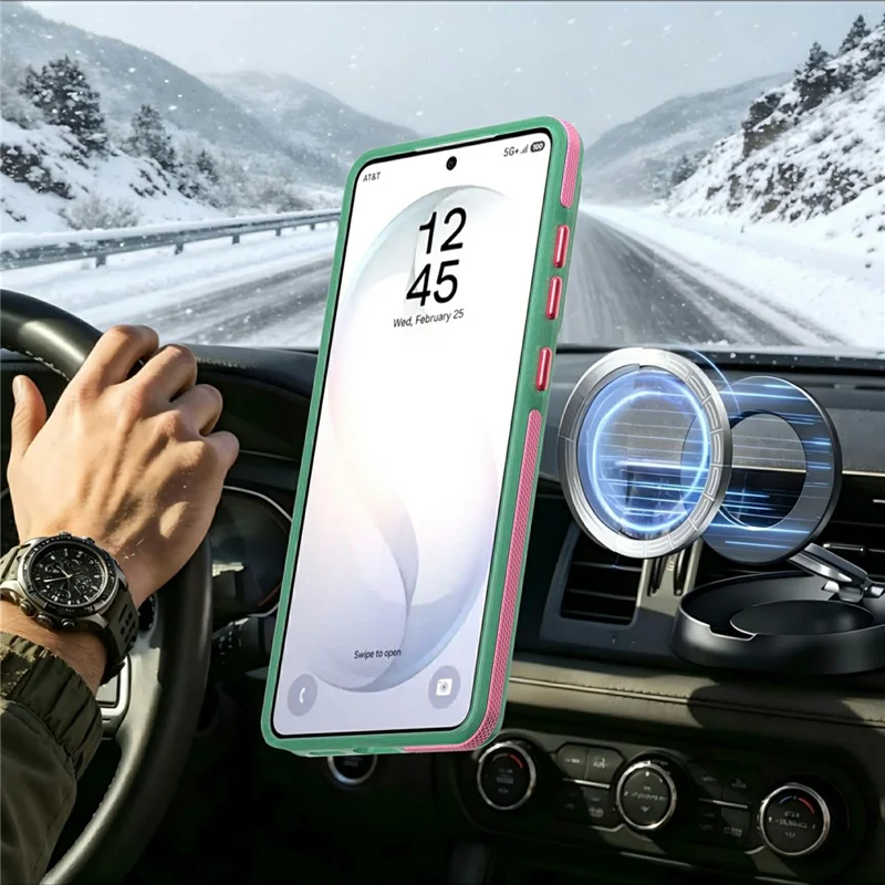 For Samsung Galaxy S24 Ultra Case Rotating Kickstand Contrasting Color Design PC + TPU Phone Cover - Green