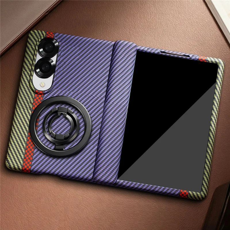 For Samsung Galaxy Z Fold8 Case Ring Holder Kickstand Hard PC Phone Cover with Screen Film - Purple