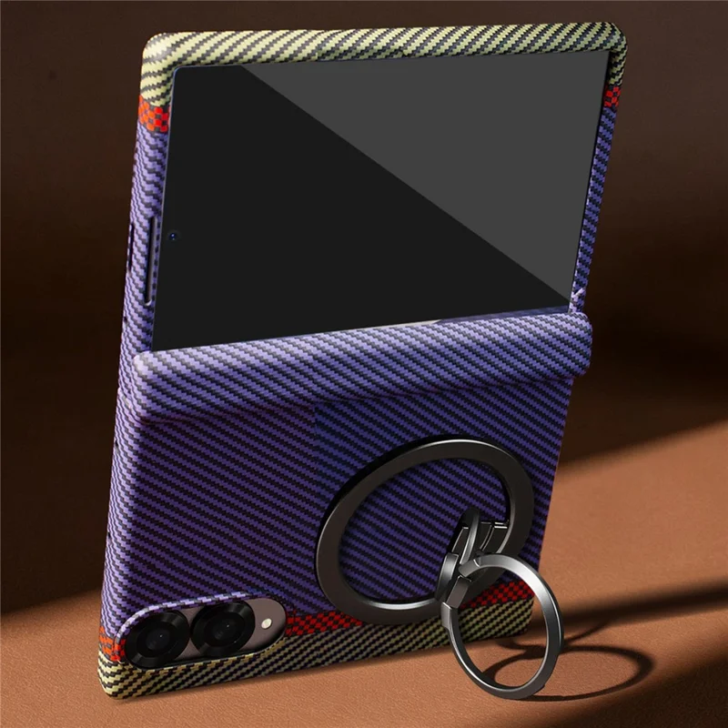 For Samsung Galaxy Z Fold8 Case Ring Holder Kickstand Hard PC Phone Cover with Screen Film - Purple