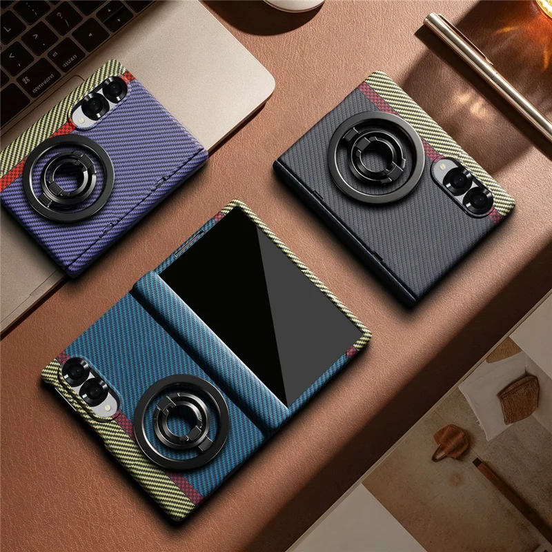 For Samsung Galaxy Z Fold8 Case Ring Holder Kickstand Hard PC Phone Cover with Screen Film - Purple