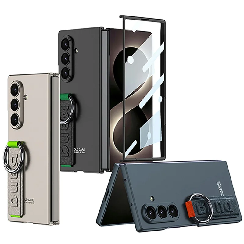 GKK For Samsung Galaxy Z Fold8 Ultra Case Wristband Foldable PC Phone Cover with Front Screen Protector - Black