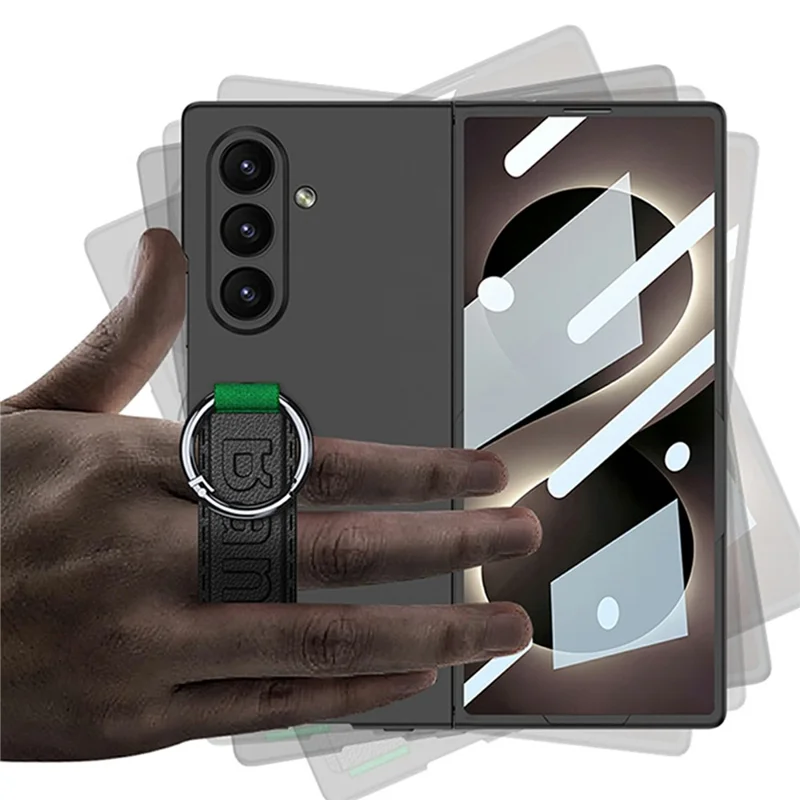 GKK For Samsung Galaxy Z Fold8 Ultra Case Wristband Foldable PC Phone Cover with Front Screen Protector - Black
