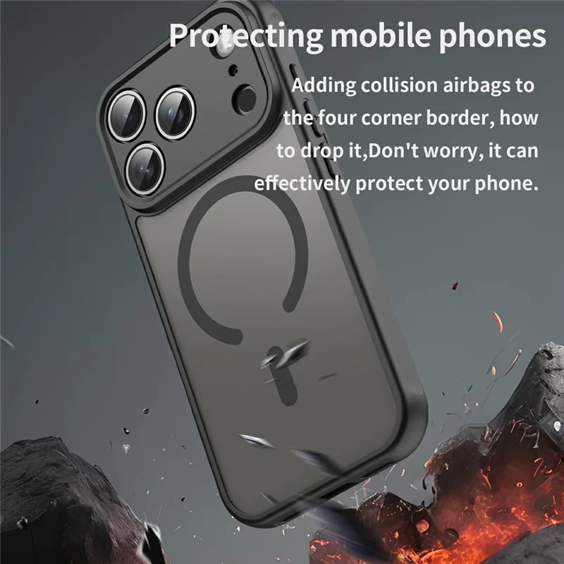 For iPhone 18 Pro Max Magnetic Case Anti Drop Matte PC + TPU Phone Cover - Black