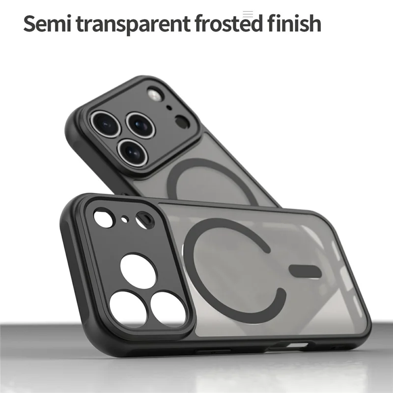For iPhone 18 Pro Max Magnetic Case Anti Drop Matte PC + TPU Phone Cover - Black