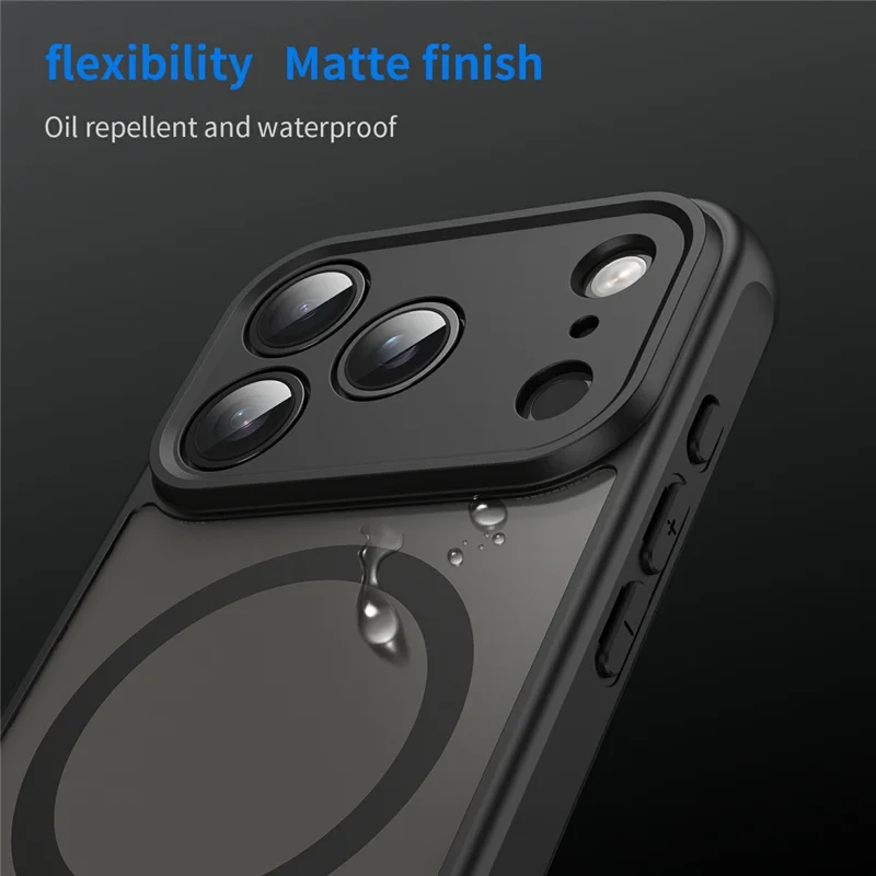 For iPhone 18 Pro Max Magnetic Case Anti Drop Matte PC + TPU Phone Cover - Black