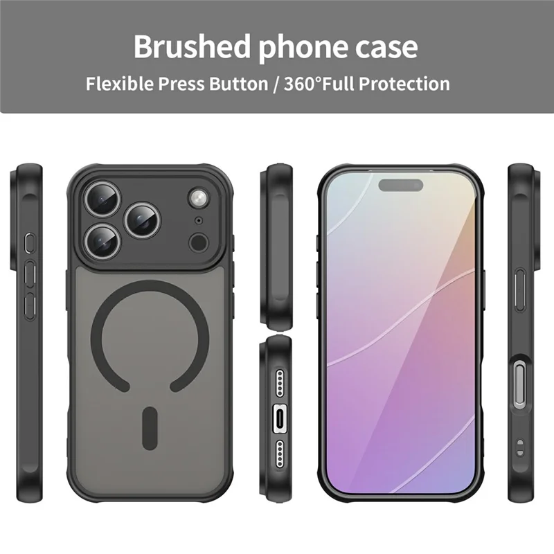 For iPhone 18 Pro Max Magnetic Case Anti Drop Matte PC + TPU Phone Cover - Black