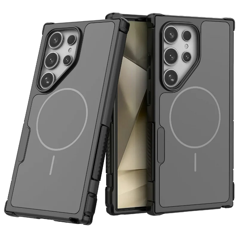 For Samsung Galaxy S24 Ultra Magnetic Case Shockproof Airbag PC+TPU Phone Cover - Black
