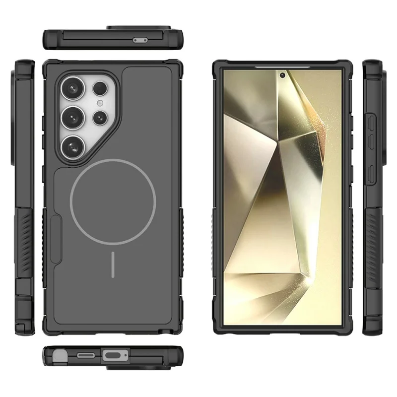 For Samsung Galaxy S24 Ultra Magnetic Case Shockproof Airbag PC+TPU Phone Cover - Black