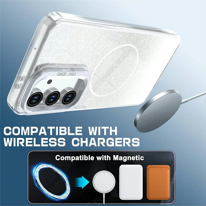 For Samsung Galaxy S26 FE Magnetic Case Gradient Glitter Shockproof TPU PC Phone Cover - White