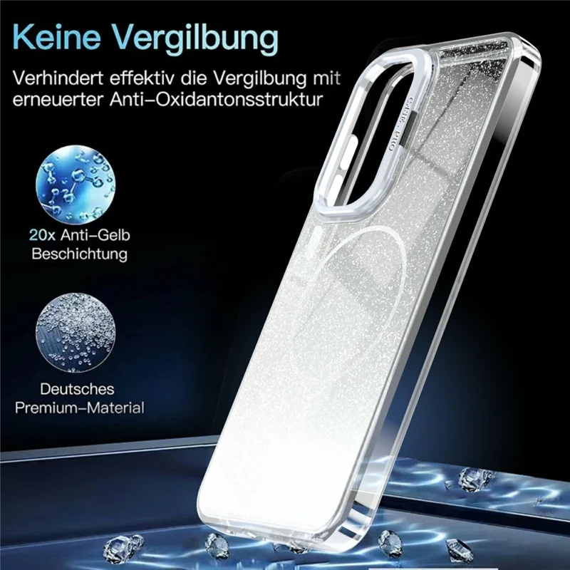 For Samsung Galaxy S26 FE Magnetic Case Gradient Glitter Shockproof TPU PC Phone Cover - White