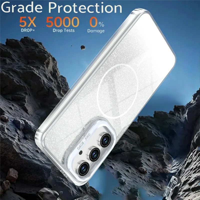 For Samsung Galaxy S26 FE Magnetic Case Gradient Glitter Shockproof TPU PC Phone Cover - White