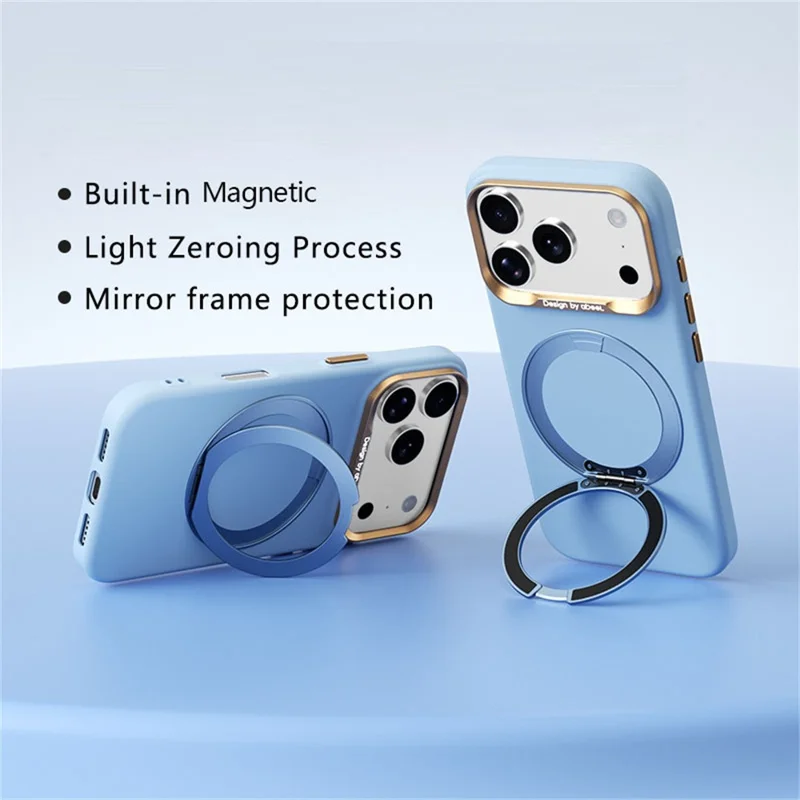 ABEEL For iPhone 17 Pro  /  18 Pro Magnetic Case Ring Kickstand Liquid Silicone Feel PC Phone Cover - Sky Blue