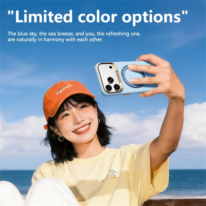 ABEEL For iPhone 17 Pro  /  18 Pro Magnetic Case Ring Kickstand Liquid Silicone Feel PC Phone Cover - Sky Blue