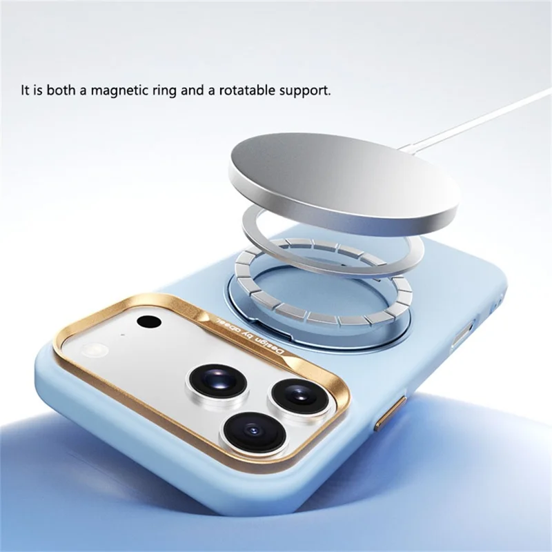 ABEEL For iPhone 17 Pro  /  18 Pro Magnetic Case Ring Kickstand Liquid Silicone Feel PC Phone Cover - Sky Blue