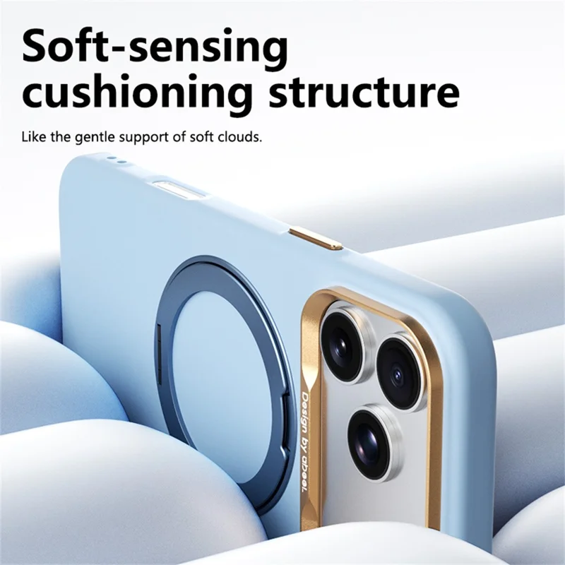 ABEEL For iPhone 17 Pro  /  18 Pro Magnetic Case Ring Kickstand Liquid Silicone Feel PC Phone Cover - Sky Blue