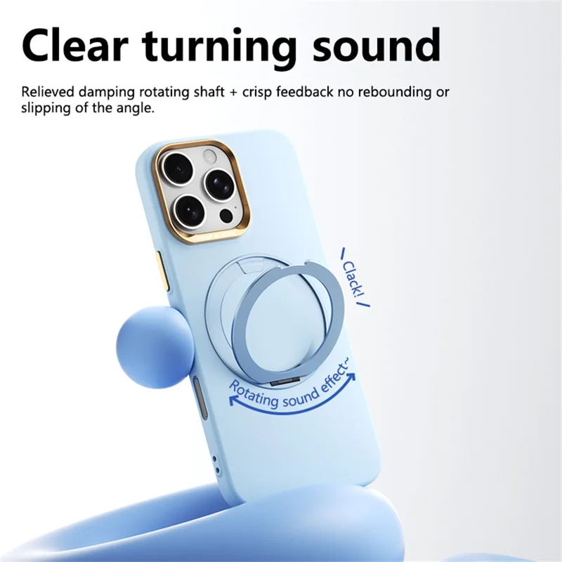 ABEEL For iPhone 16 Pro Max Magnetic Case Ring Kickstand Liquid Silicone Feel PC Phone Cover - Sky Blue