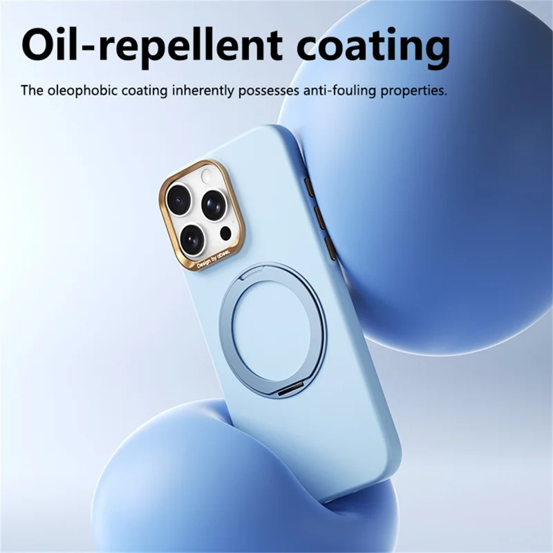 ABEEL For iPhone 16 Pro Max Magnetic Case Ring Kickstand Liquid Silicone Feel PC Phone Cover - Sky Blue