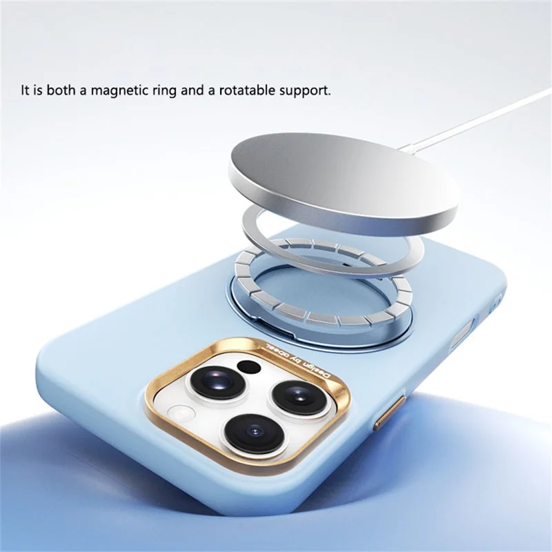 ABEEL For iPhone 16 Pro Max Magnetic Case Ring Kickstand Liquid Silicone Feel PC Phone Cover - Sky Blue