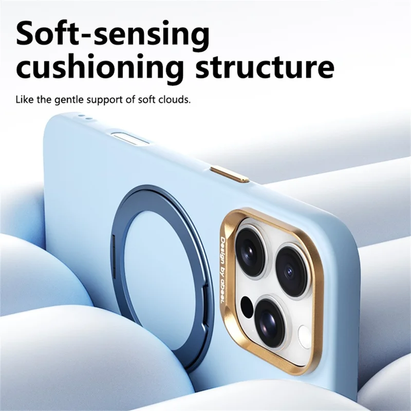 ABEEL For iPhone 16 Pro Max Magnetic Case Ring Kickstand Liquid Silicone Feel PC Phone Cover - Sky Blue