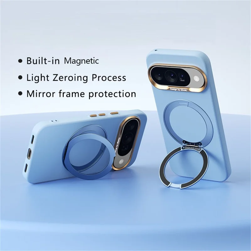 ABEEL For Google Pixel 10  /  10 Pro Magnetic Case Ring Kickstand Liquid Silicone Feel PC Phone Cover - Sky Blue