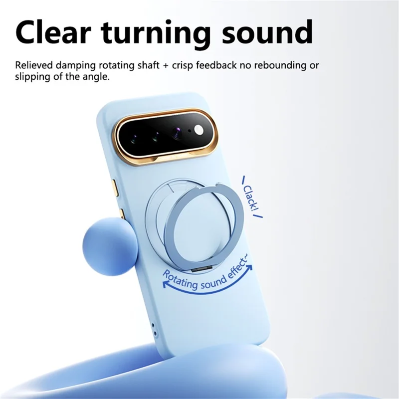 ABEEL For Google Pixel 10  /  10 Pro Magnetic Case Ring Kickstand Liquid Silicone Feel PC Phone Cover - Sky Blue