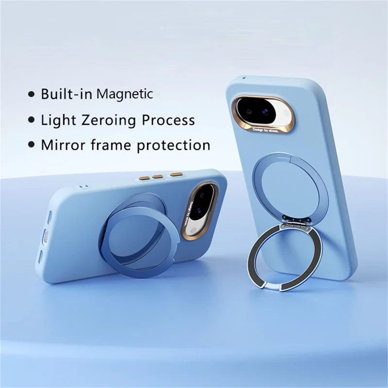 ABEEL pour Google Pixel 10a Coque Magnétique avec Anneau et Support Pivotant, Revêtement en Silicone Liquide Toucher Peau - Bleu Ciel