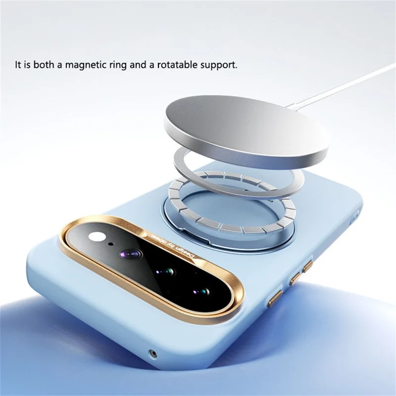 ABEEL pour Google Pixel 10a Coque Magnétique avec Anneau et Support Pivotant, Revêtement en Silicone Liquide Toucher Peau - Bleu Ciel