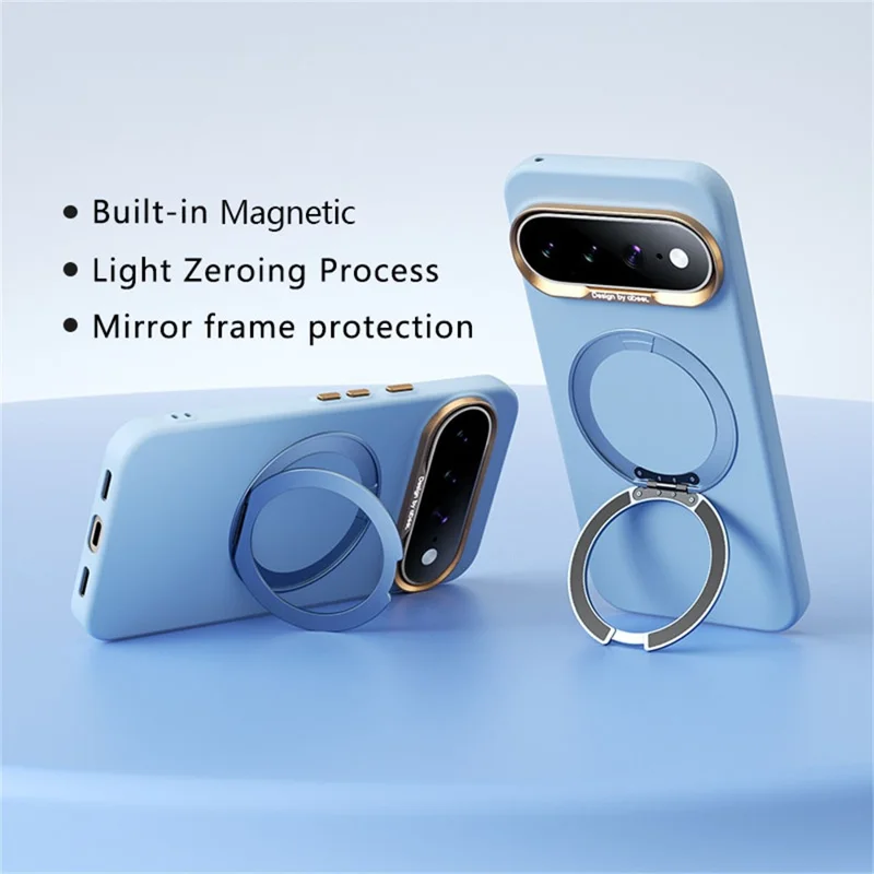 ABEEL Funda Magnética con Anillo y Soporte Giratorio para Google Pixel 11 Pro XL, Funda de Teléfono con Sensación de Silicona Líquida PC - Azul Cielo