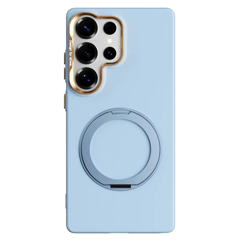 ABEEL For Samsung Galaxy S25 Ultra Magnetic Case Ring Kickstand Liquid Silicone Feel PC Phone Cover - Sky Blue