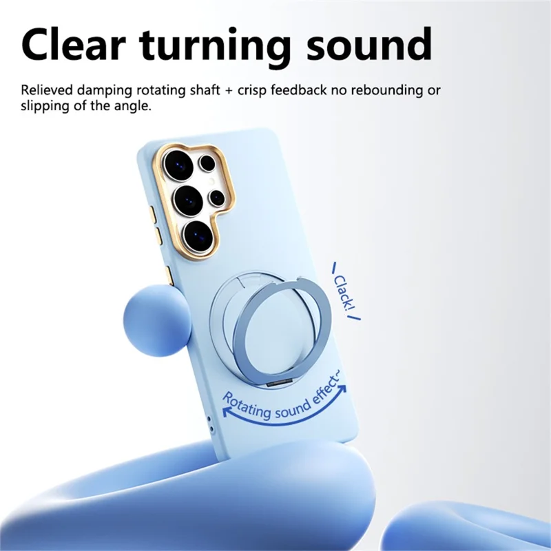 ABEEL For Samsung Galaxy S25 Ultra Magnetic Case Ring Kickstand Liquid Silicone Feel PC Phone Cover - Sky Blue