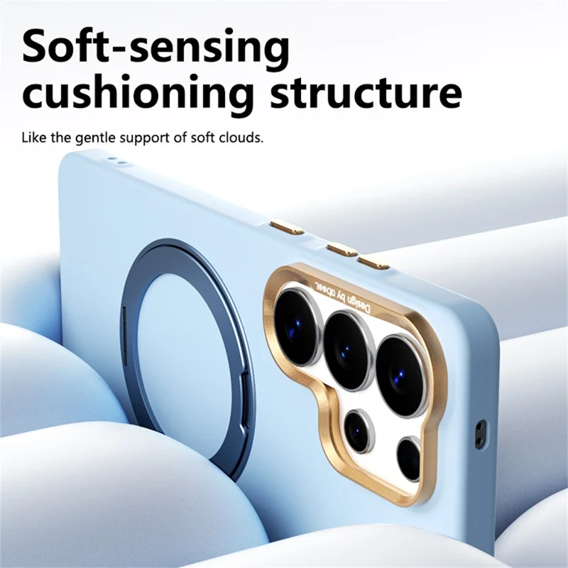 ABEEL For Samsung Galaxy S25 Ultra Magnetic Case Ring Kickstand Liquid Silicone Feel PC Phone Cover - Sky Blue