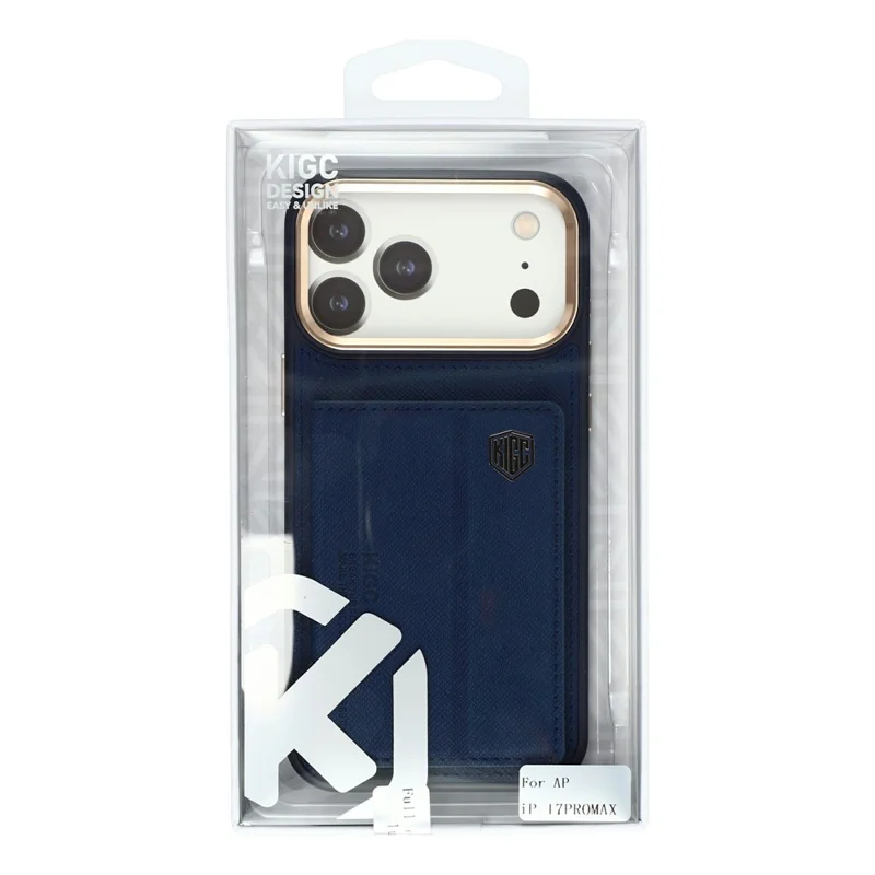 KIGC for iPhone 18 Pro / 17 Pro Case Card Holder Kickstand Fabric + PC + TPU Shockproof Phone Cover - Blue