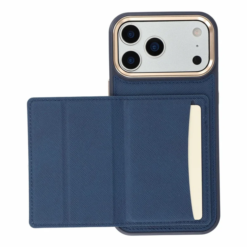 KIGC for iPhone 18 Pro / 17 Pro Case Card Holder Kickstand Fabric + PC + TPU Shockproof Phone Cover - Blue
